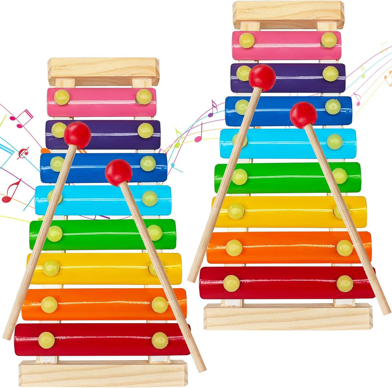 Xeehwb 2 pack wooden xylophones for kids with 8 colored keys and child mallets