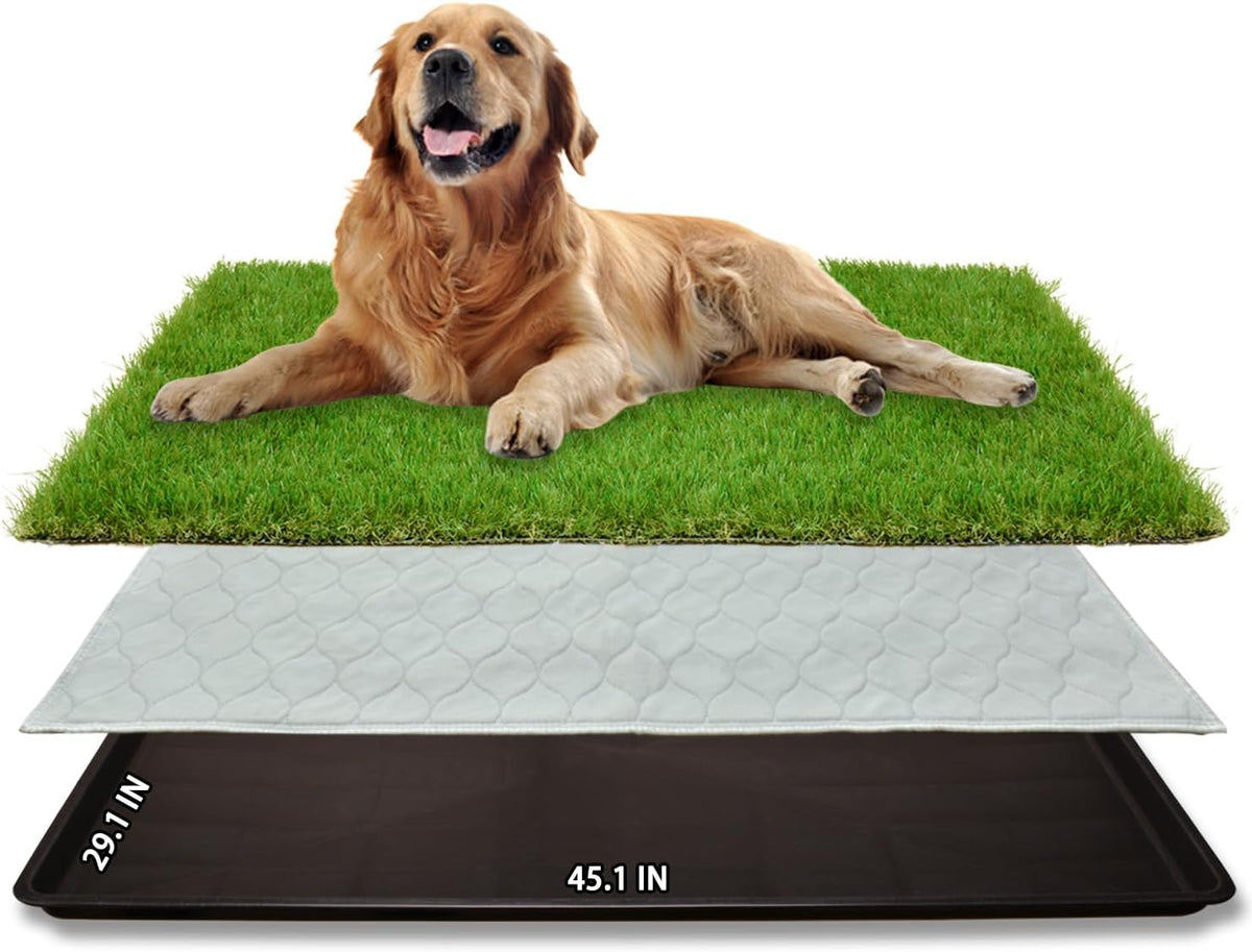 Dog Grass Pad with Tray for Dogs Puppy Potty Training to Pee & Poop - 3-layered design / XXL-45.1"x29.1"