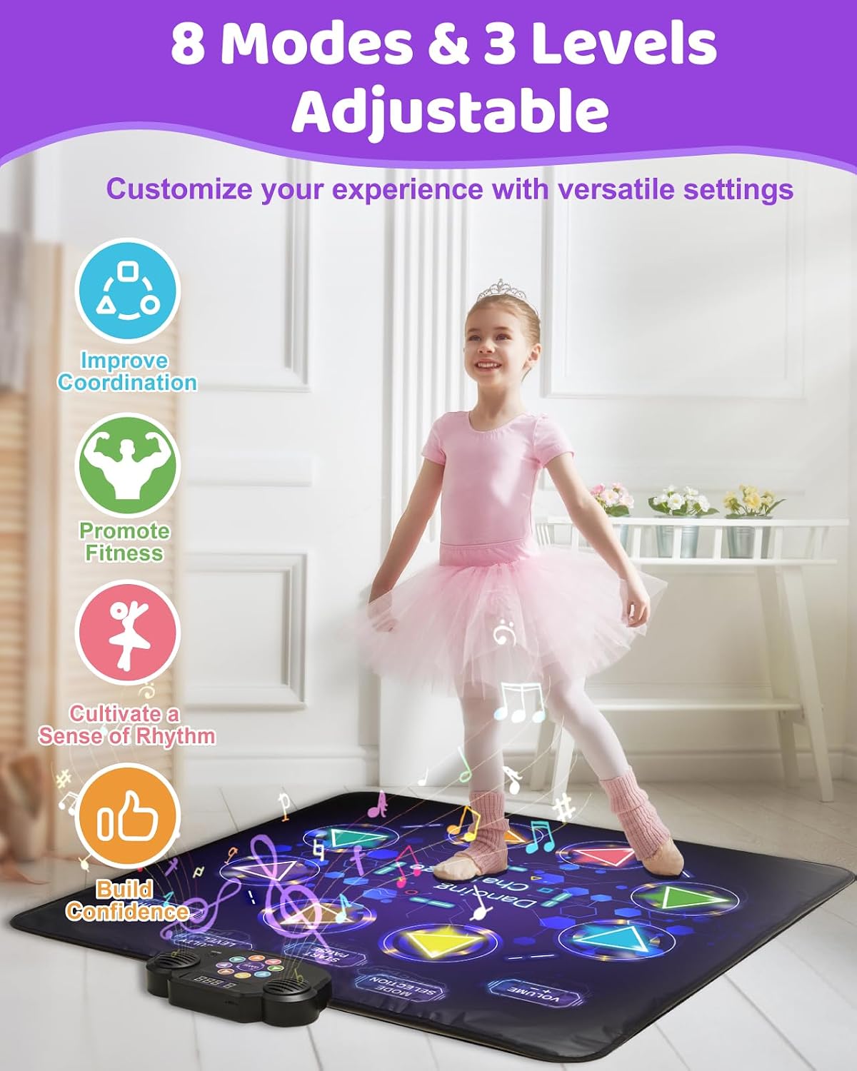 Gleamkid Dance Mat Toys for Kids: LED Light-Up 12-Button Electric - Rechargeable 8 Button - image 2