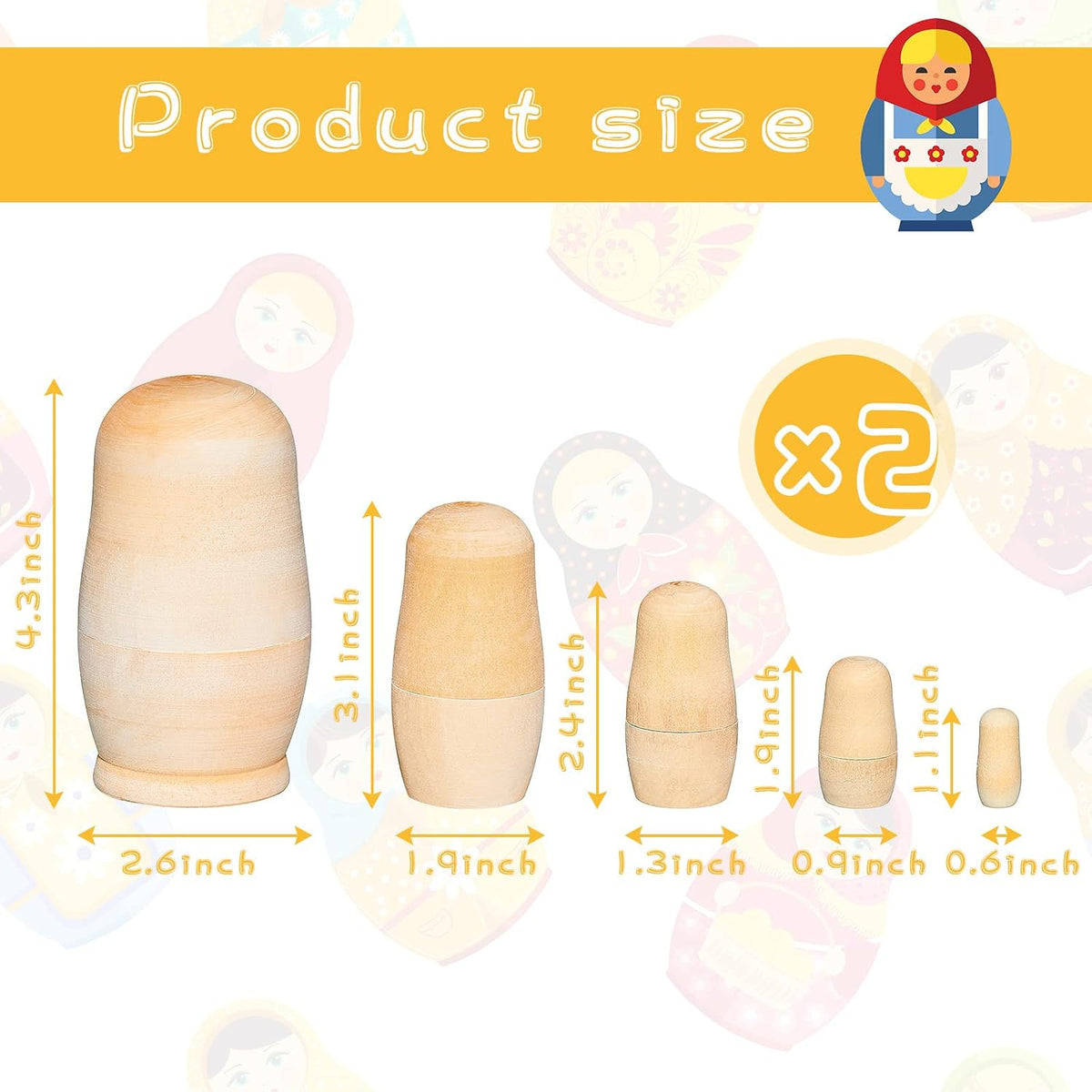Chalyna 2 Sets Blank Russian Nesting Dolls Unfinished DIY Kit for Kids – Fun for Kids & Family - image 2