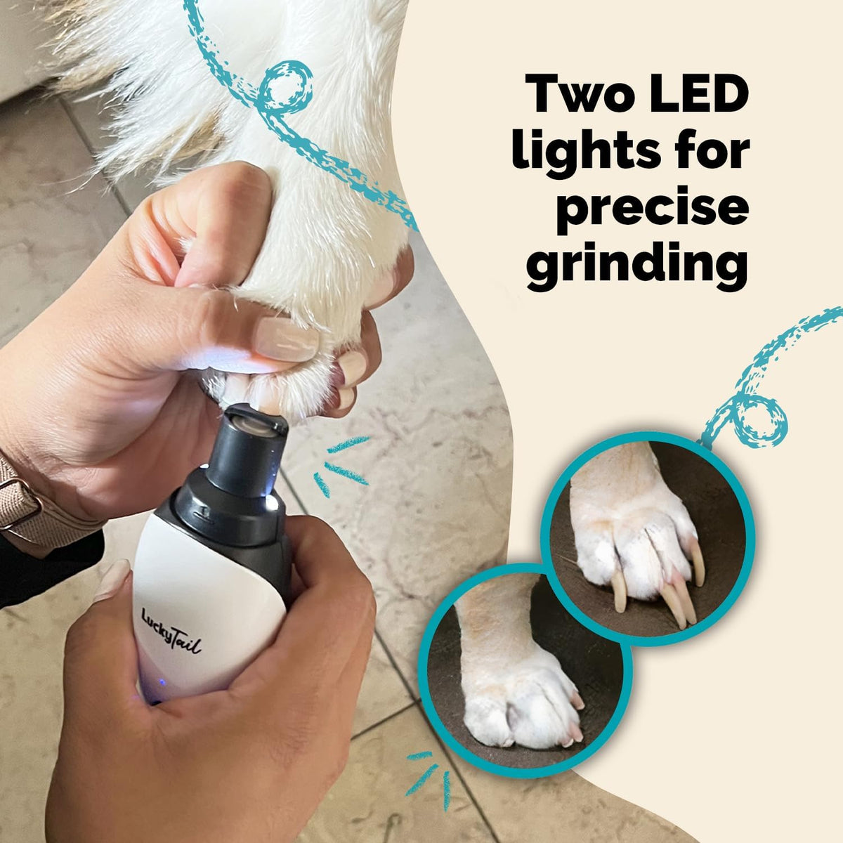 LuckyTail Dog Nail Grinder, Whisper-Quiet - White - image 3