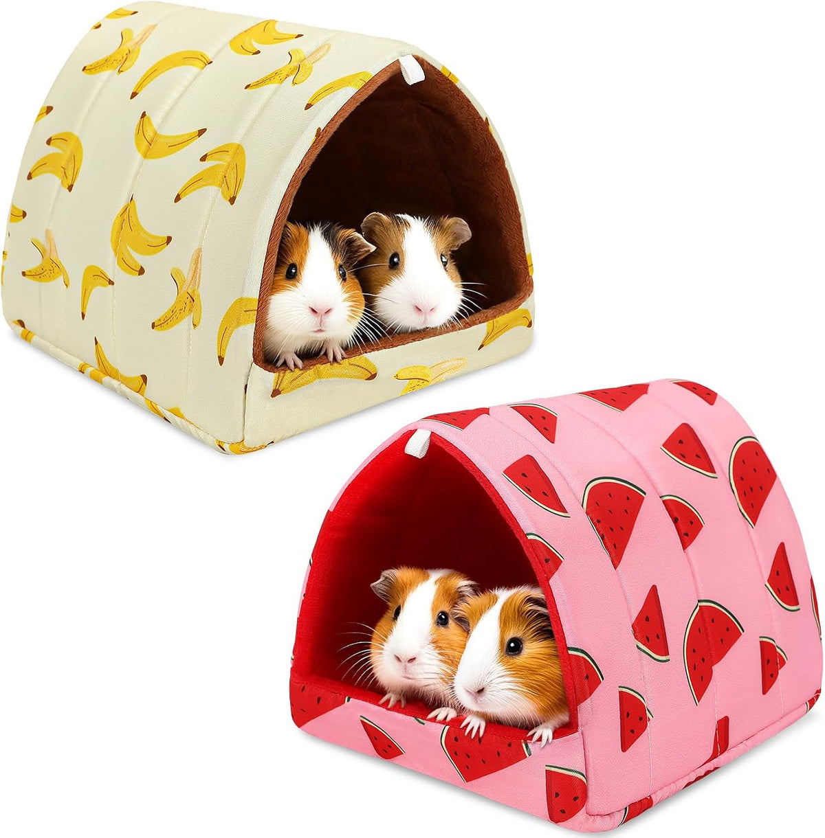 UPINS 2 Pack Guinea Pig Hideout, Washable Small Animal House Bed – Daily Care for Small Pets - 9.84 x 9.84 inch / Red Yellow