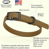 Dogline Biothane Waterproof Dog Collar Strong Coated Nylon Webbing with Black Hardware Odor- Proof for Easy Care Easy to Clean High Performance Fits Small Medium or Large Dogs, Coyote Brown