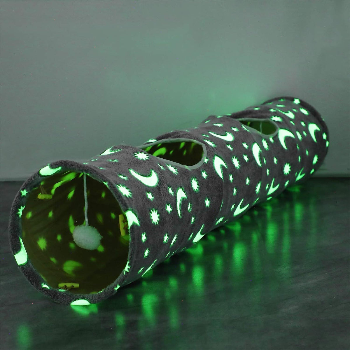 Cat Tunnel Tube with Plush Ball Toys Collapsible Self-Luminous - 47.2Inch