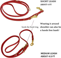 Multi Function 8ft Leather Dog Leash - Red / 8ft*1/2inch - image 4