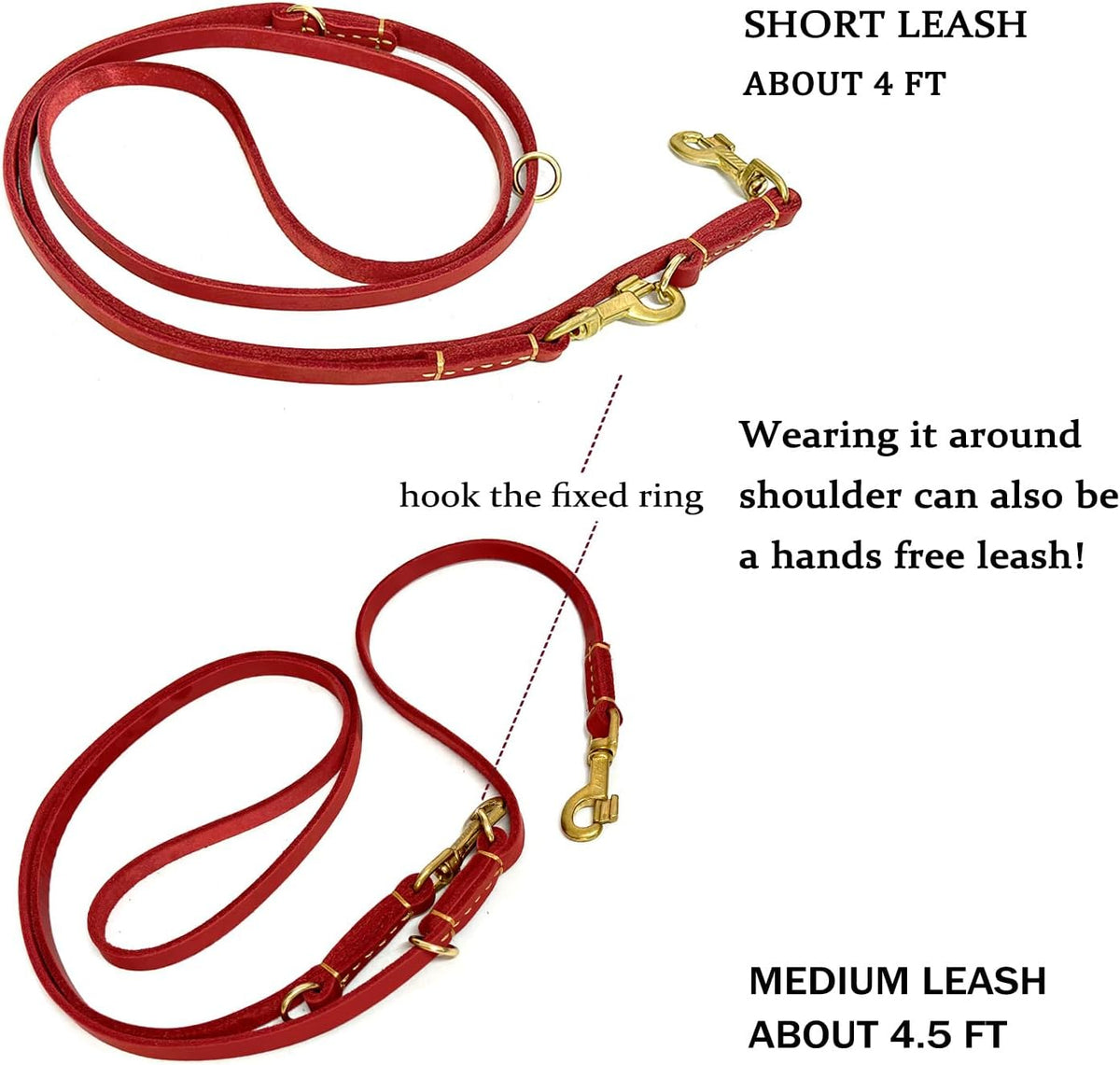 Multi Function 8ft Leather Dog Leash - Red / 8ft*1/2inch - image 4