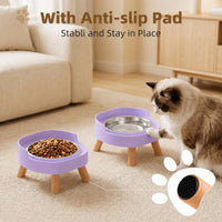 Elevated Cat Bowls, 2P Raised Cat Food and Water Bowl Set for Indoor Cats, Splash Proof with 2 - 2P Cat Bowls - Purple - image 3
