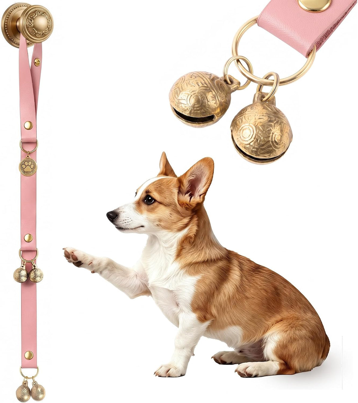 Kytely Leather Dog Doorbells to Go Outside - Pink