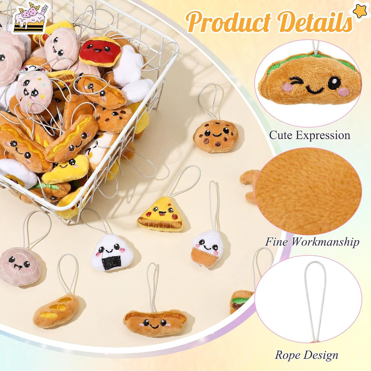 Libima 150 Pcs Mini Stuffed Animals Keychain, Plush Toys - 120 / Dessert - image 3