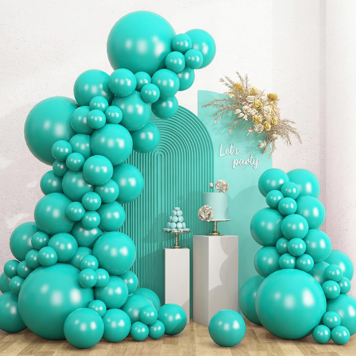RUBFAC White Balloons Different Sizes 135pcs for Birthday Arch – Fun for Kids & Family - Teal Blue