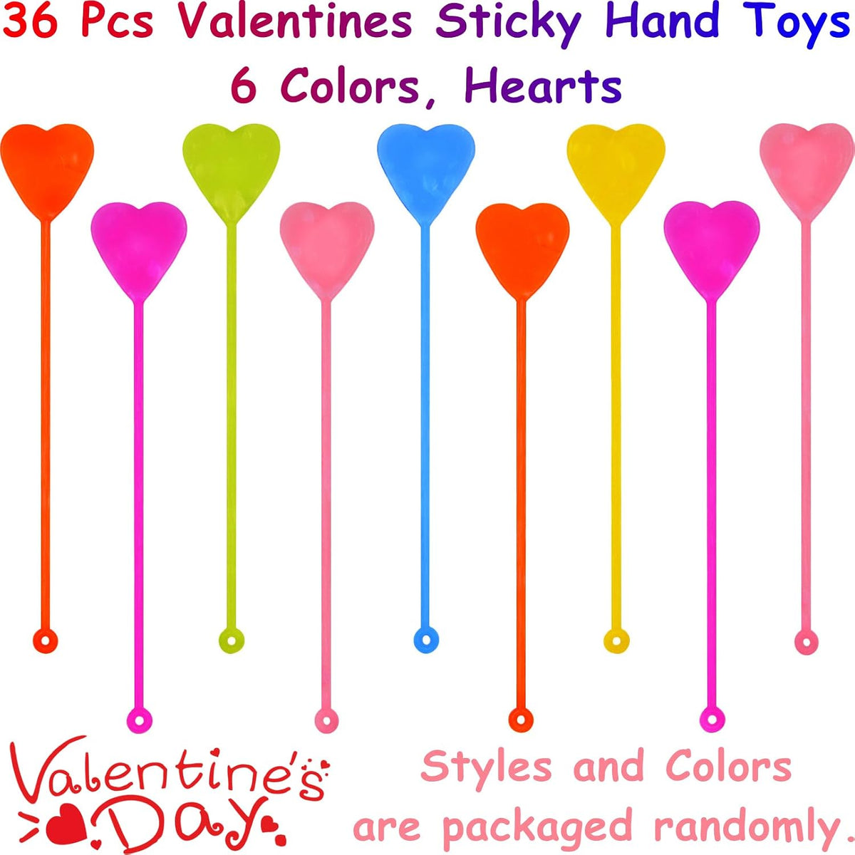 36 Pack Halloween Sticky Hands Toys Spider Web Cat Bat Pumpkin Candy - Valentines Sticky Hand 24 - image 2