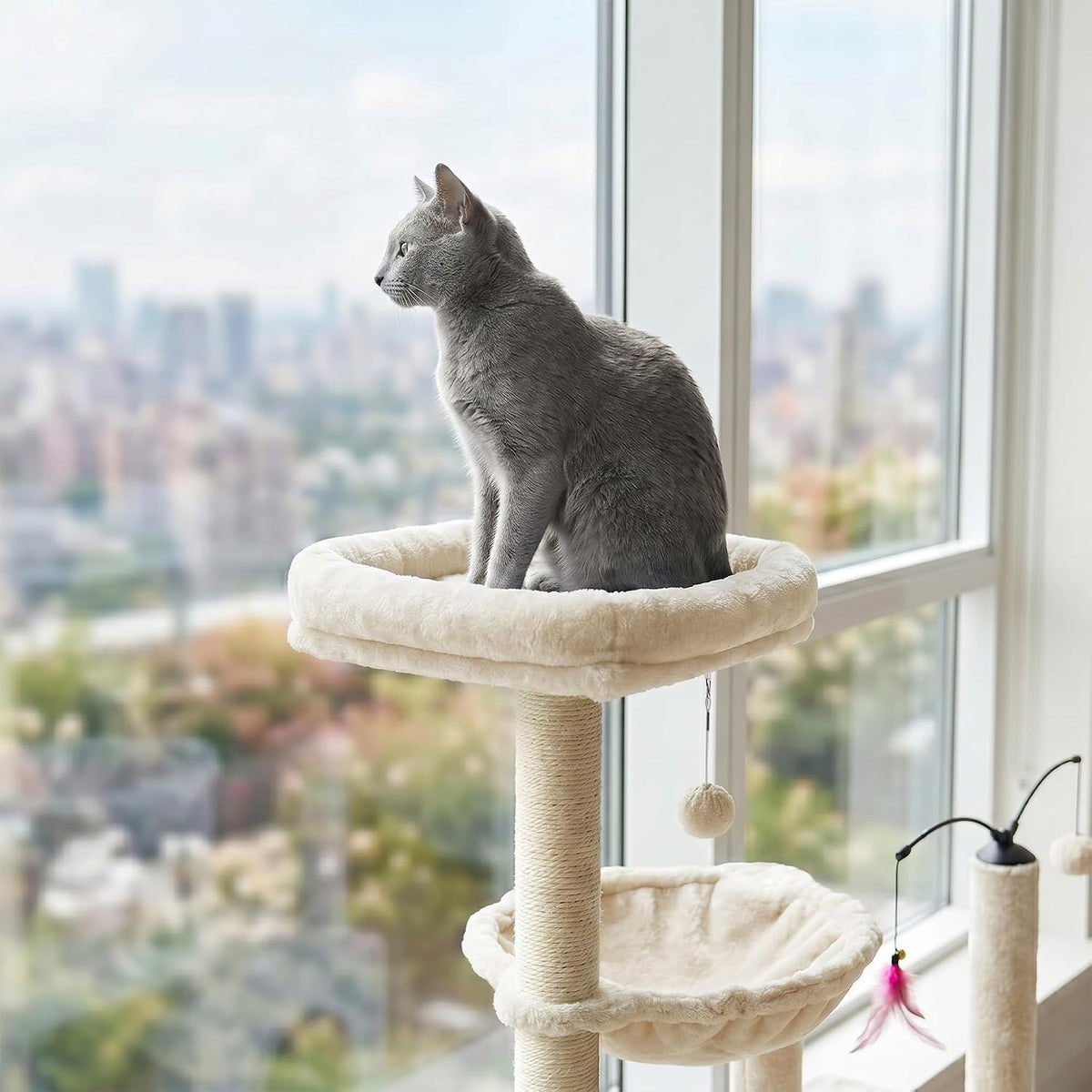 YUNIQUE Cat Tree with Cat Condo and Big Hammock, Grey – Essentials for Cats - 288 White - image 3
