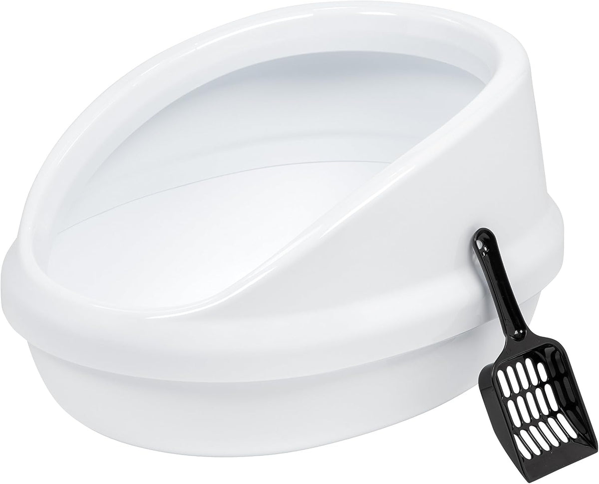 IRIS USA Large Open Top High-Sided Cat Litter Box with Scoop Oval Pan