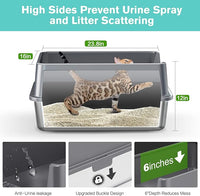 Stainless Steel Cat Litter Box with High Sides Lid, Extra Large XL Litter Box for Big Cats,Enclosed Metal Kitty Litter Pan with Anti-Leakage Enclosure, Non-Stick, Odorless,Scoop Included (Dark Grey)…