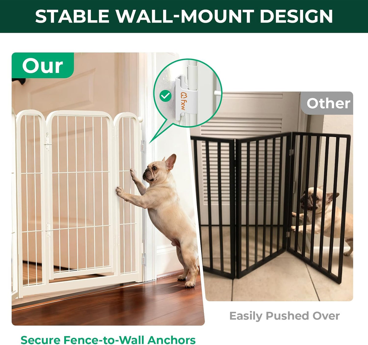 FXW Dog Gate, Extra Wide Adjustable for Openings Up to 219" - White / Up to 183" W【7 Panels + 1 Door】 / 24"H - image 3