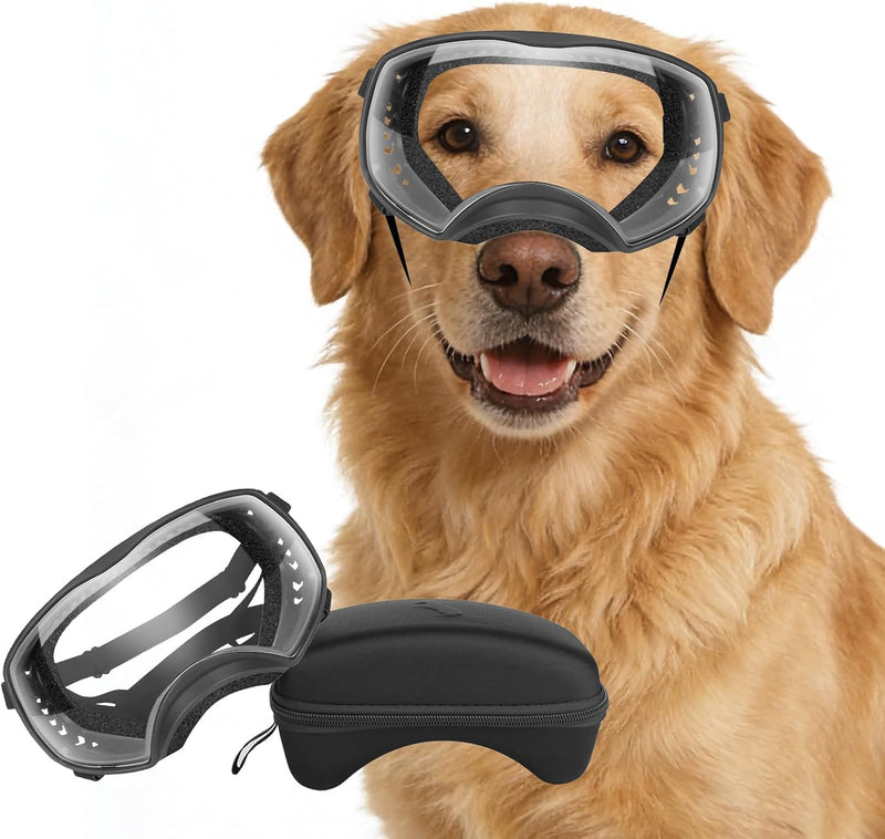 Clear Dog Goggles for Large Dogs - Black Frame+Clear Lens