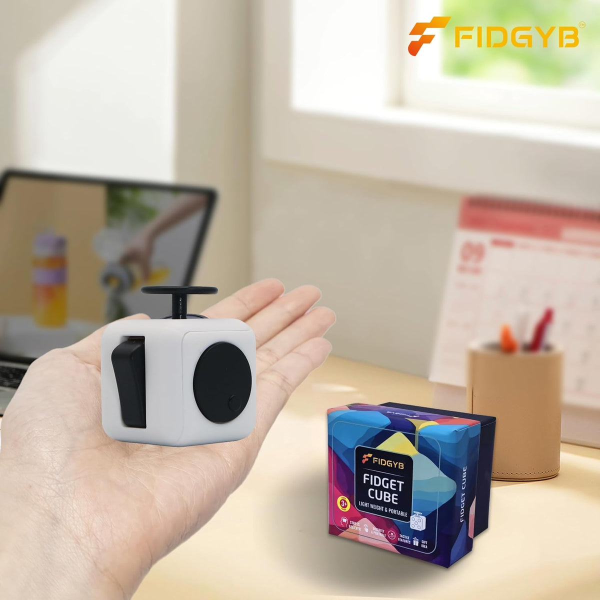 Cube Fidget Toy for Adults & Kids, Smooth - Whiblack - image 3
