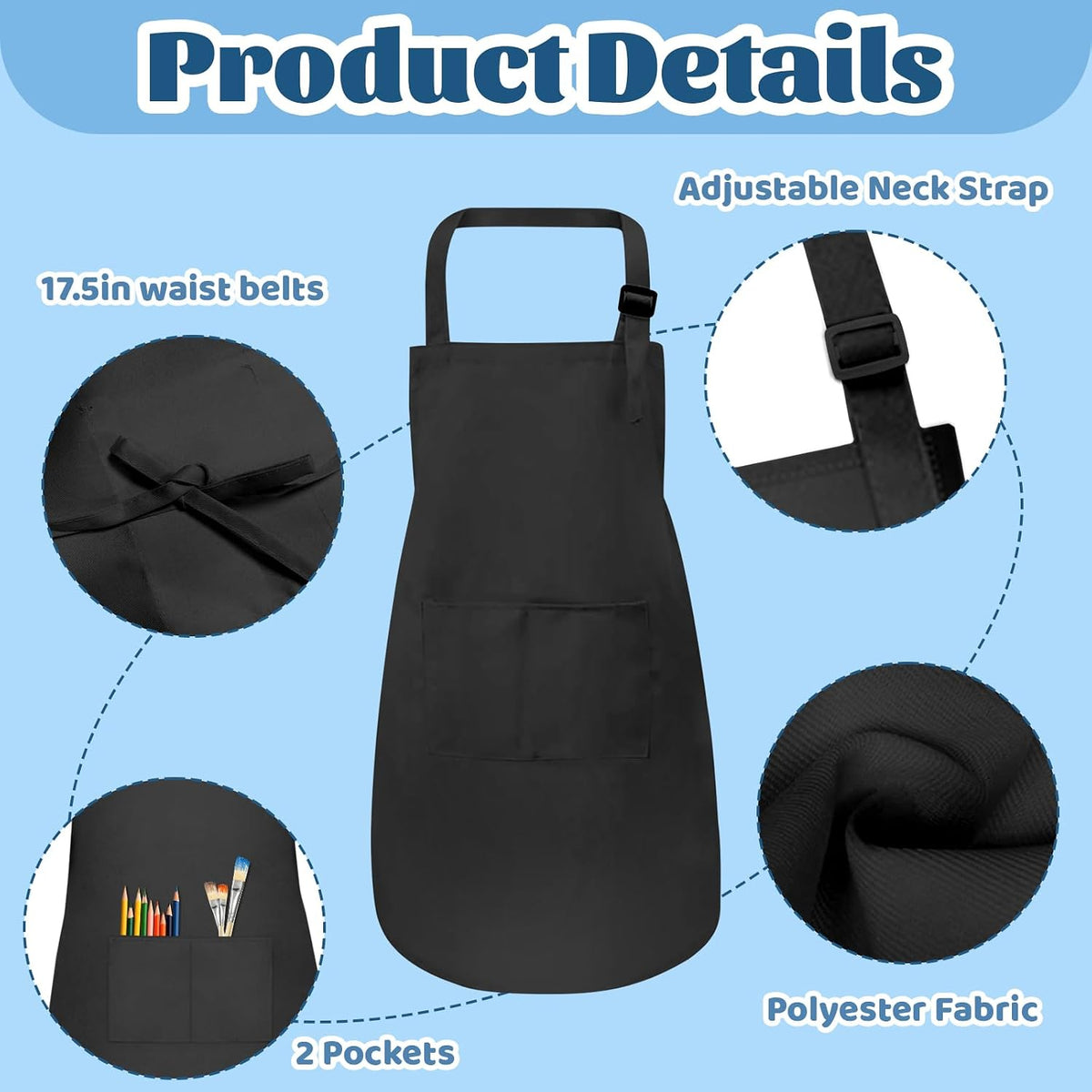 ZLEVEAYN 30 pack of black kids painting aprons with two front pockets - view 7