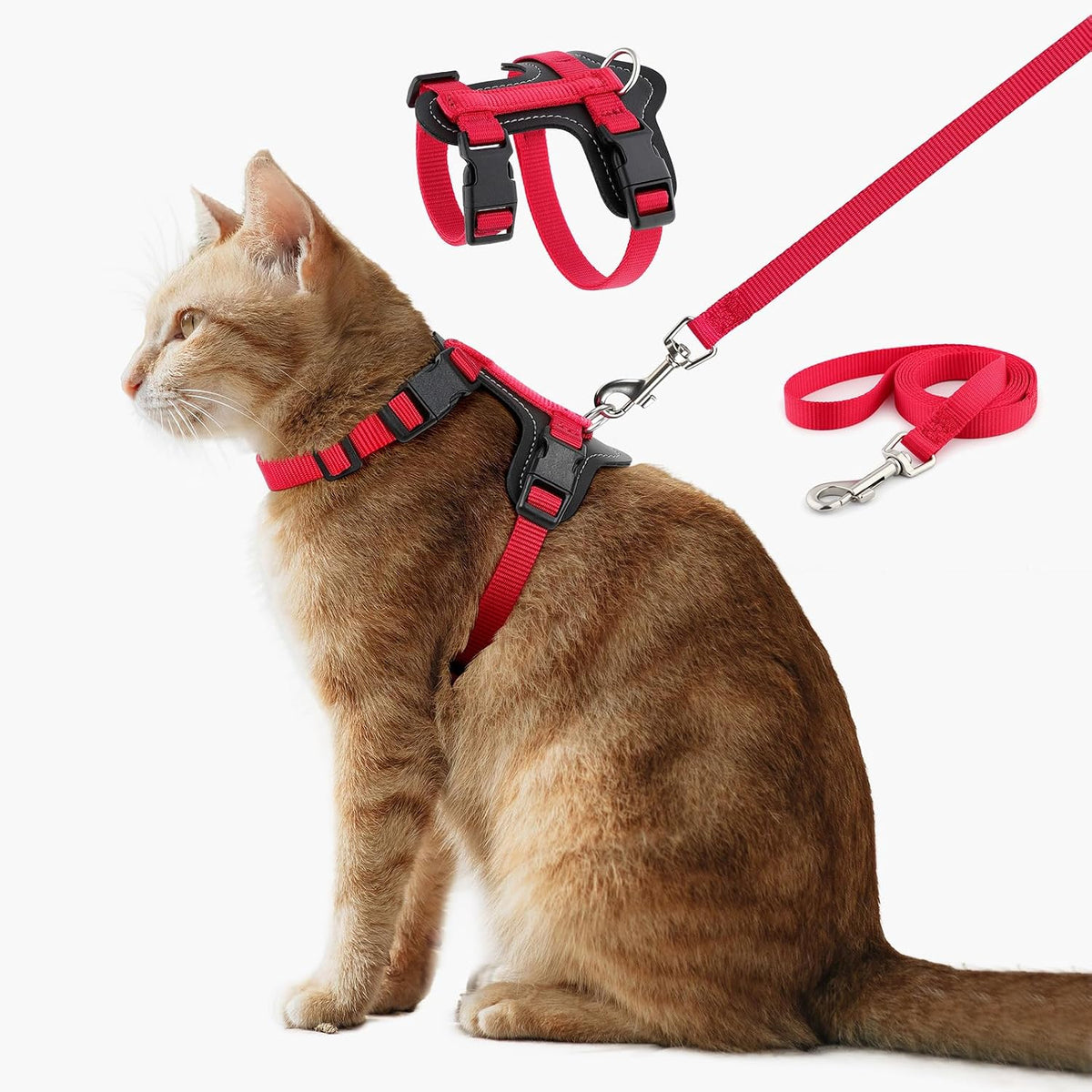 Plutus Pet Adjustable Cat Harness and Leash Set - Red