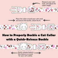 2 Pack Cotton Breakaway Cat Collars Set with Bell and Flower Pendant - vintage+ small pink flower - image 3