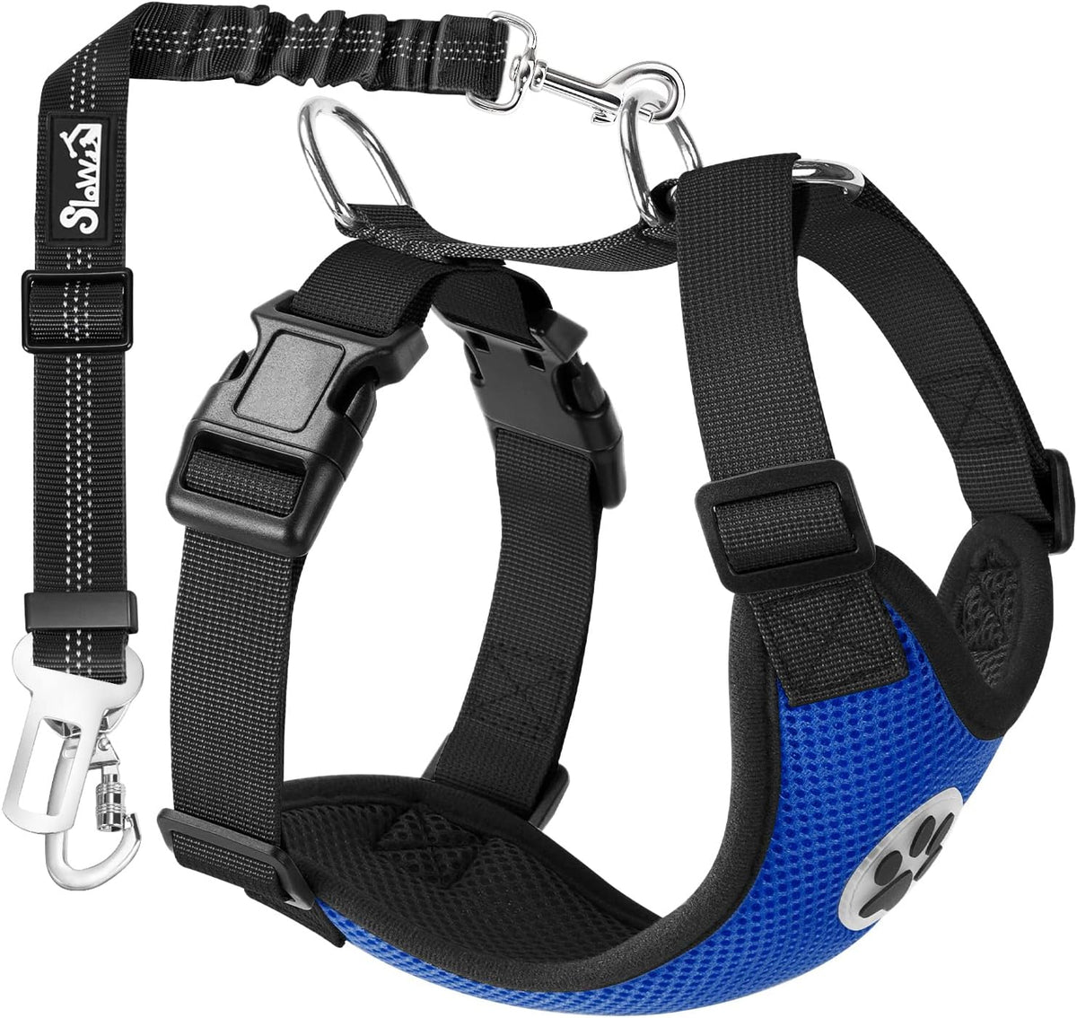 SlowTon Dog Seat Belt and Harness for Car, B M - Blue / XXX-Small