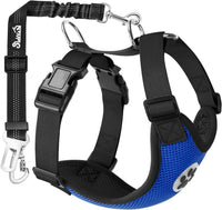 SlowTon Dog Seat Belt and Harness for Car, B M - Blue / XXX-Small