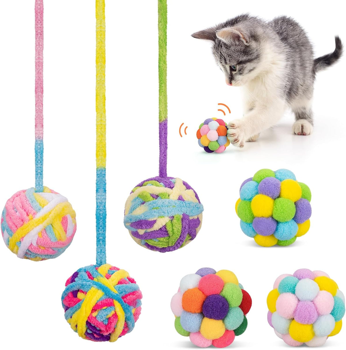 Cat Toys Balls, Wool Yarn Cat Ball with Bell Inside - 1.6 Inches