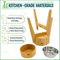 Elevated Dog Bowls for Large Breed - (15-Inch Tall, 74-oz Cap), Deter Ants and Bugs - Raised Single Feeder, Suitable for Dry and Wet Pet Foods - Bamboo with Stainless Steel Dish