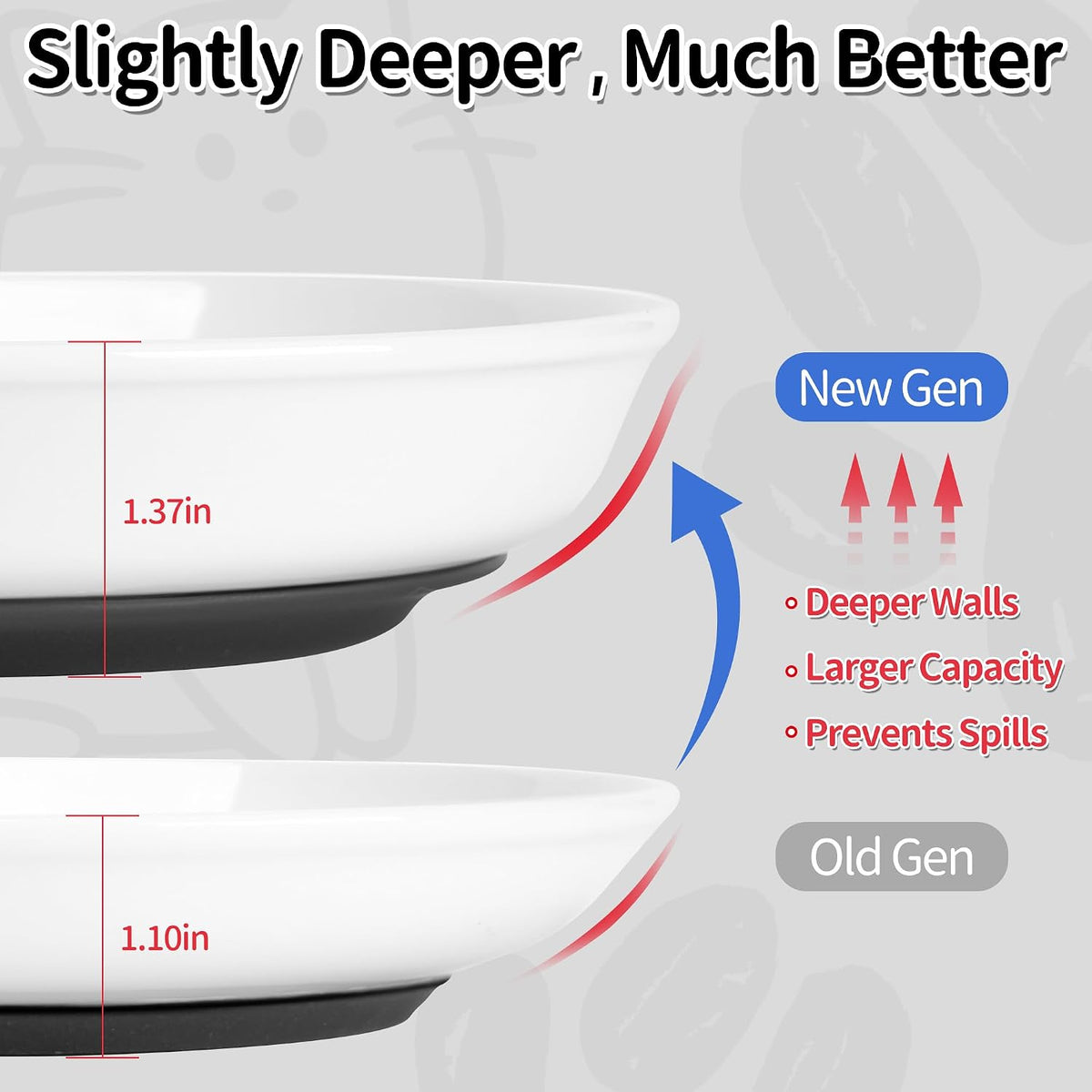 Cat Food Bowl, Whisker Friendly Ceramic Cat Bowls with Nonslip Silicone Bottom, Pack of 3 Quiet - Fishbone Deep 3 Pack - image 2