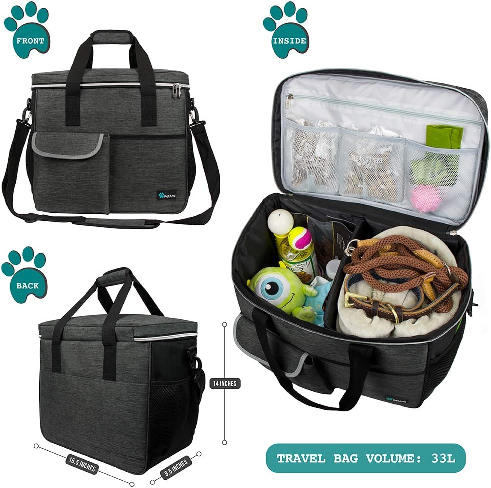 PetAmi Dog Travel Bag Organizer, Pet Supplies Diaper Tote - Large - 15.5"L x 9.5"W x 14.0"H / Charcoal - image 2