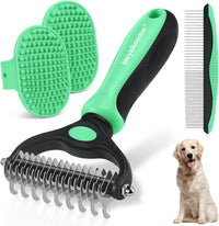 Dog Grooming Rake 4-in-1 Kit, Deshedding Undercoat Rake - Green Kit 4PCS