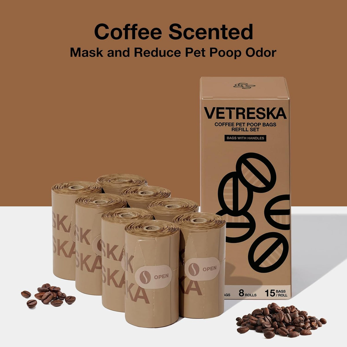 VETRESKA Dog Poop Bags with Handles 240 Count - Coffee / 1 Count (Pack of 120) - image 3