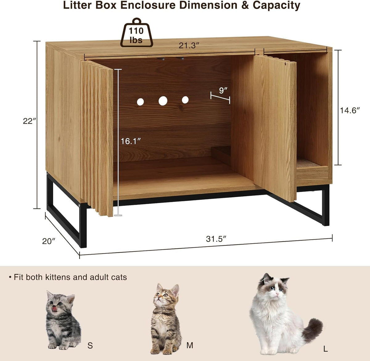 Litter Box Enclosure, Modern Cat Litter Box Enclosure Furniture Hidden Litter Box with Scratch Pad - Natural / 31.5"L x 20"W x 22"H - image 2