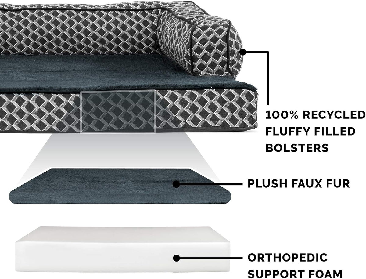 Furhaven Orthopedic Dog Bed for Large Dogs w/ Removable Bolsters - Diamond Gray (Plush & Woven Décor) / Jumbo Plus - image 4