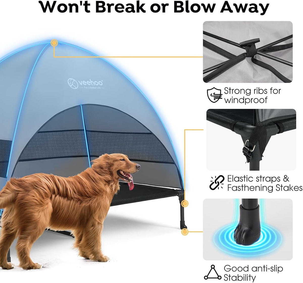 Veehoo Outdoor Dog Bed with Canopy - Black / 42.0"L x 30.0"W x 34.5"Th - image 3