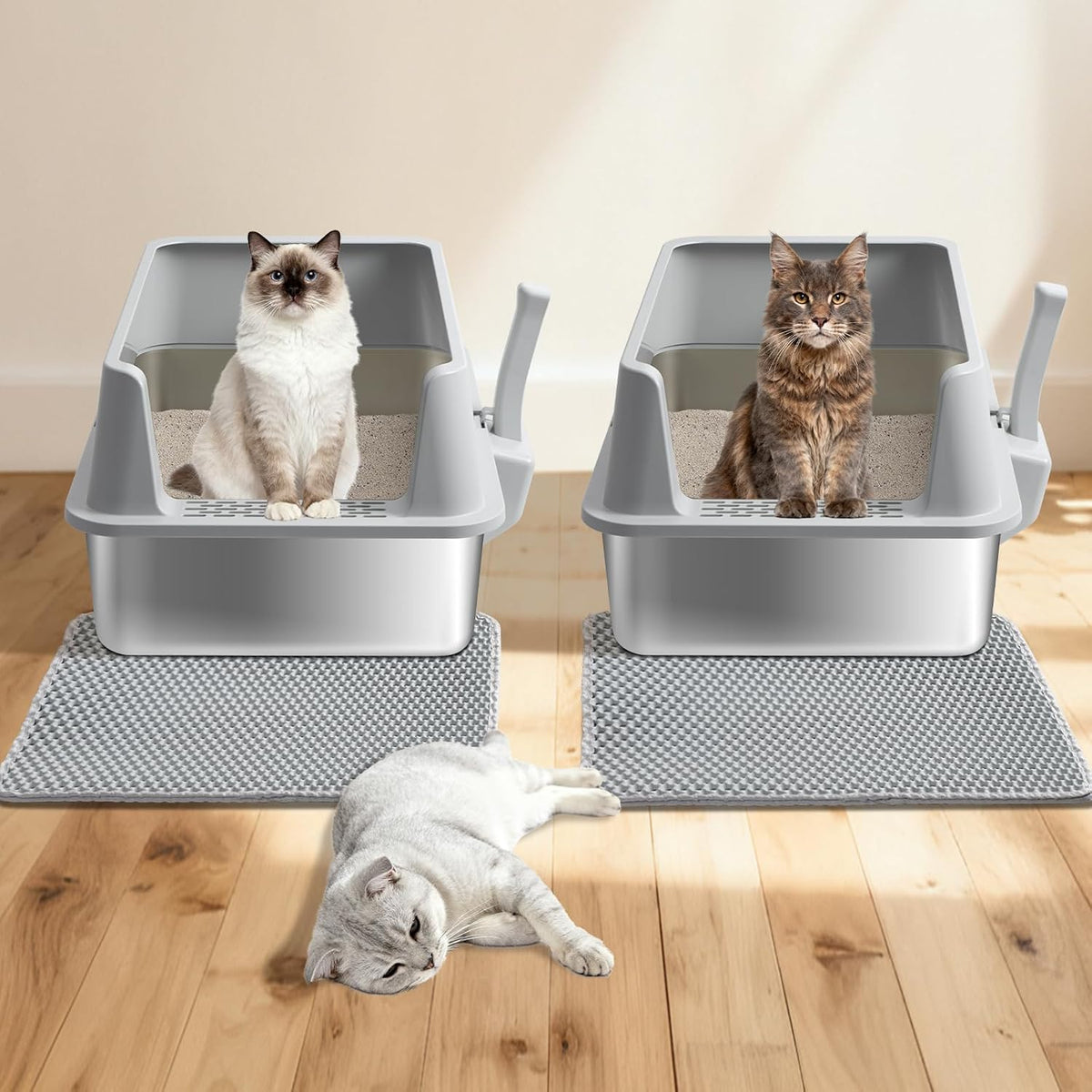 Stainless Steel Litter Box, Metal Cat Litter Box for Kitten - XL:23x14.6x10inch with Lid -2pack - image 4