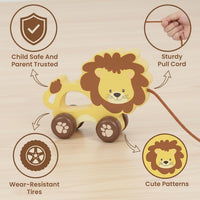 Baby Toys Car,Wooden Pull Along Toy for Toddlers 1 2 3 Year Olds – Fun for Kids & Family - Lion - image 3