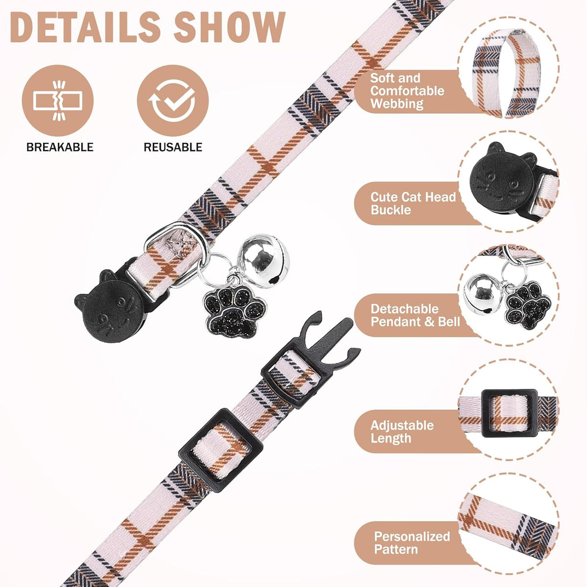 Breakaway Cat Collars with Bell - Plaid - image 2