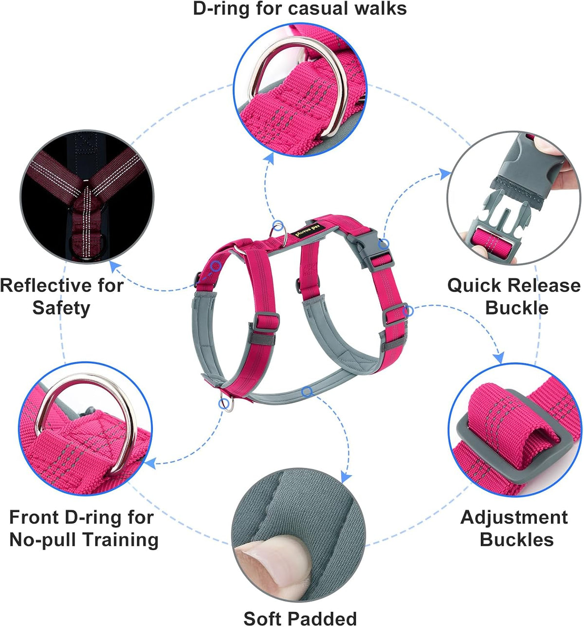Plutus Pet No Pull Dog Harness - M / Hot Pink - image 2