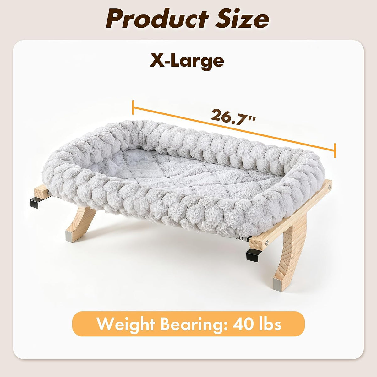 Cloud-Soft Wooden Cat Window Sill Perch with Zipper Cushion - Gray / X-Large - image 4