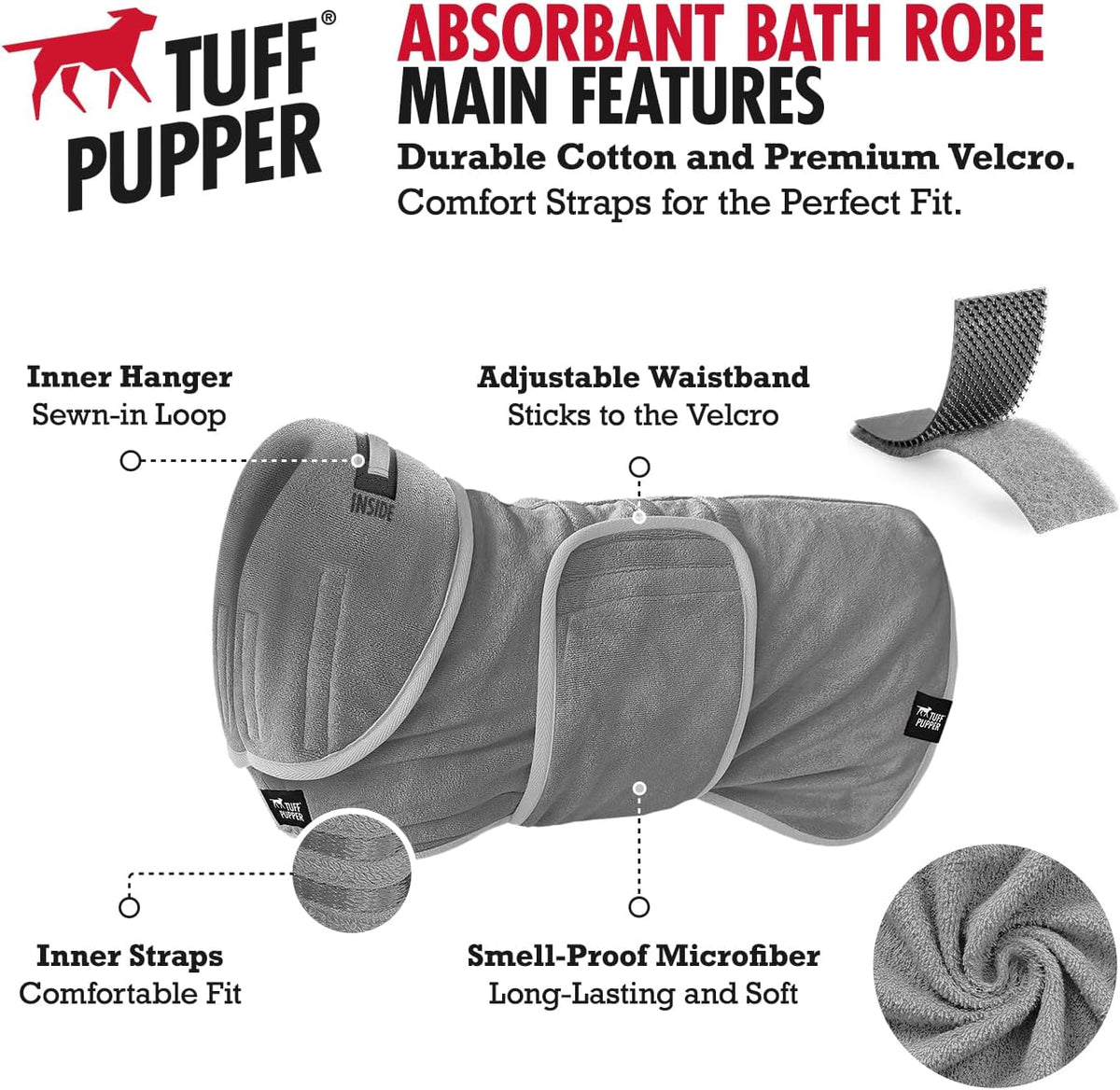 Tuff Pupper Fast Drying Dog Bath Robe - Gray / XXX-Large - image 2