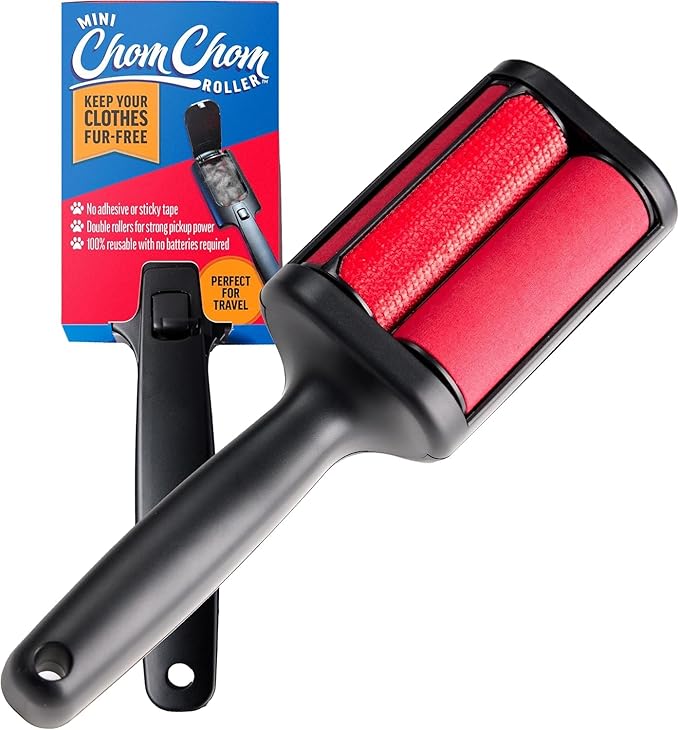 ChomChom Roller for Pet Hair - Reusable Lint Roller Pet Hair Removal Tool for Clothes, Couches, Cars and Travel - Cat Dog Hair Remover, Compact, No Sticky Refills Needed (Mini)