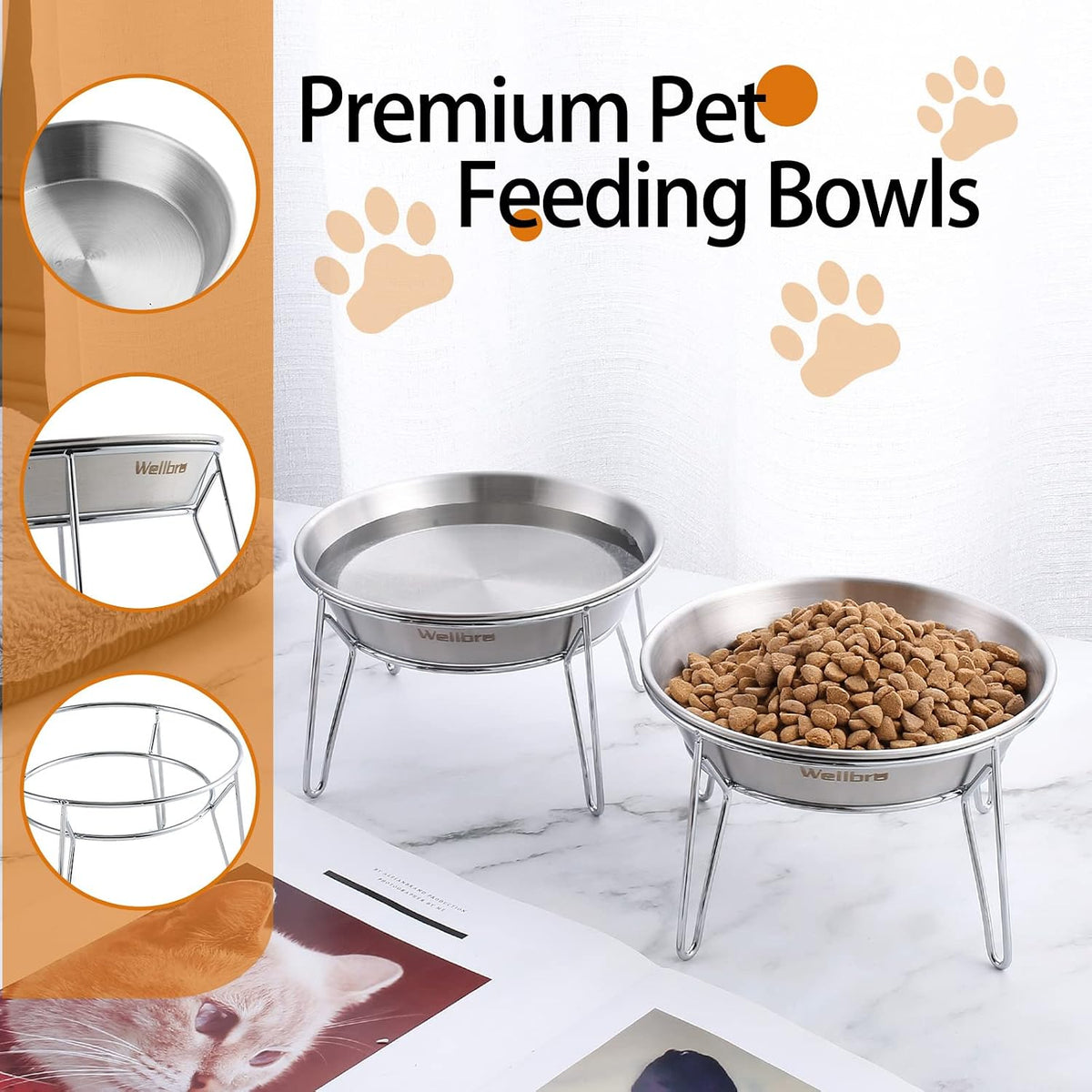 Elevated Cat Bowls, Wide Stainless Steel Cat Food Bowls with Metal Stand Whisker Stress-Free - 4 pack raised bowls - image 4