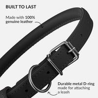 CollarDirect Rolled Leather Dog Collar, Soft Padded Round Puppy Collar, Handmade Genuine Leather Collar Dog Small Large Cat Collars 13 Colors (18-22 Inch, Black Smooth)
