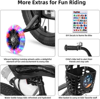 JOYSTAR Pluto 12-20" Kids Bike with Light Up Training Wheels – Fun for Kids & Family - Charcoal / 18 Inch with Flash Training Wheels & Kickstand - image 4