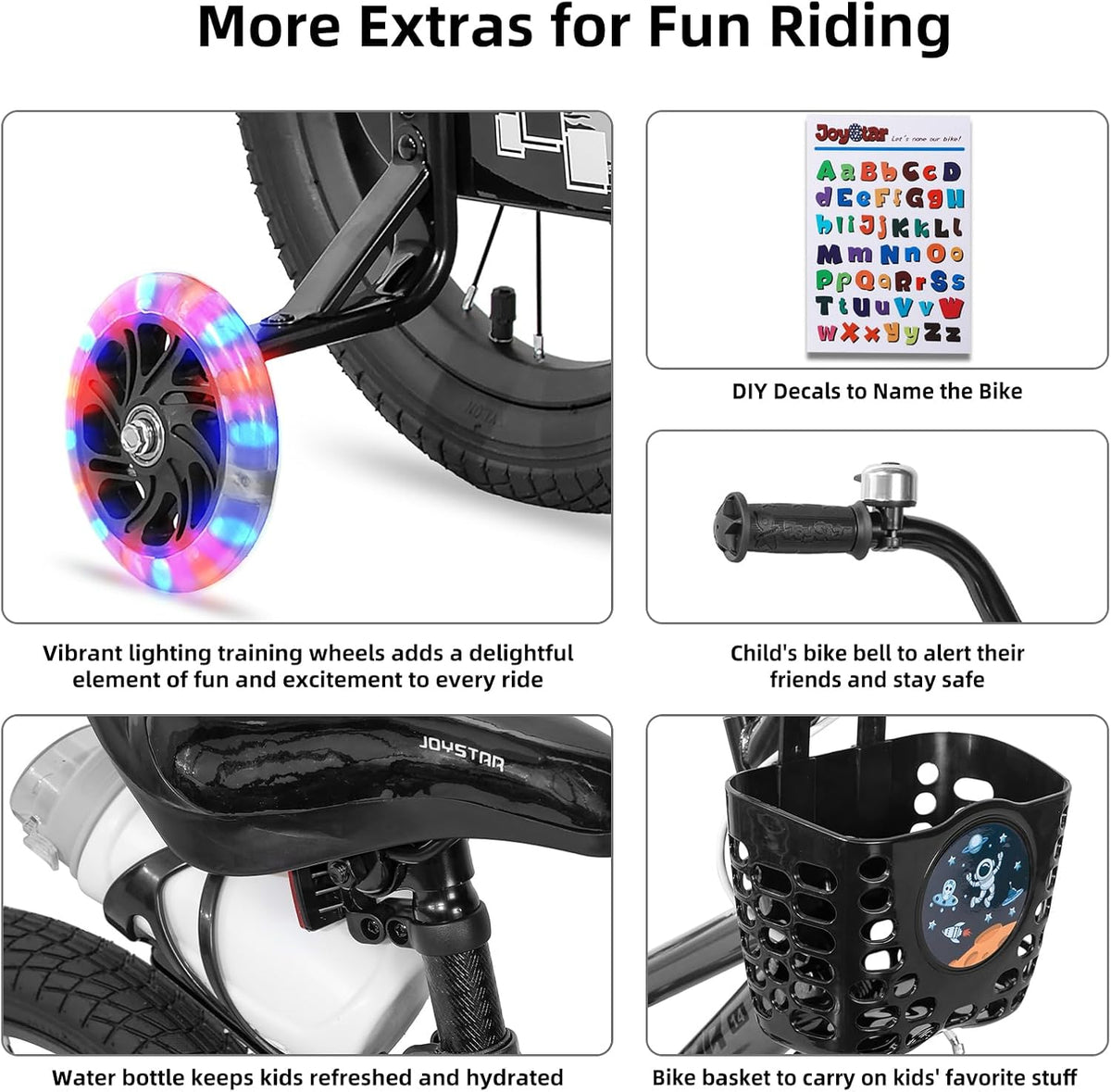 JOYSTAR Pluto 12-20" Kids Bike with Light Up Training Wheels – Fun for Kids & Family - Charcoal / 18 Inch with Flash Training Wheels & Kickstand - image 4