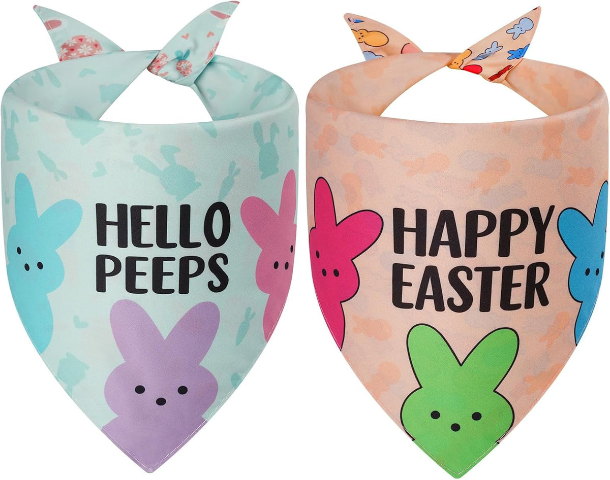 Pink Dog Bandanas Girl Large 2PCS, Summer Spring Plaid Scarf – Essentials for Dogs - easter-26-PEEPS / Large