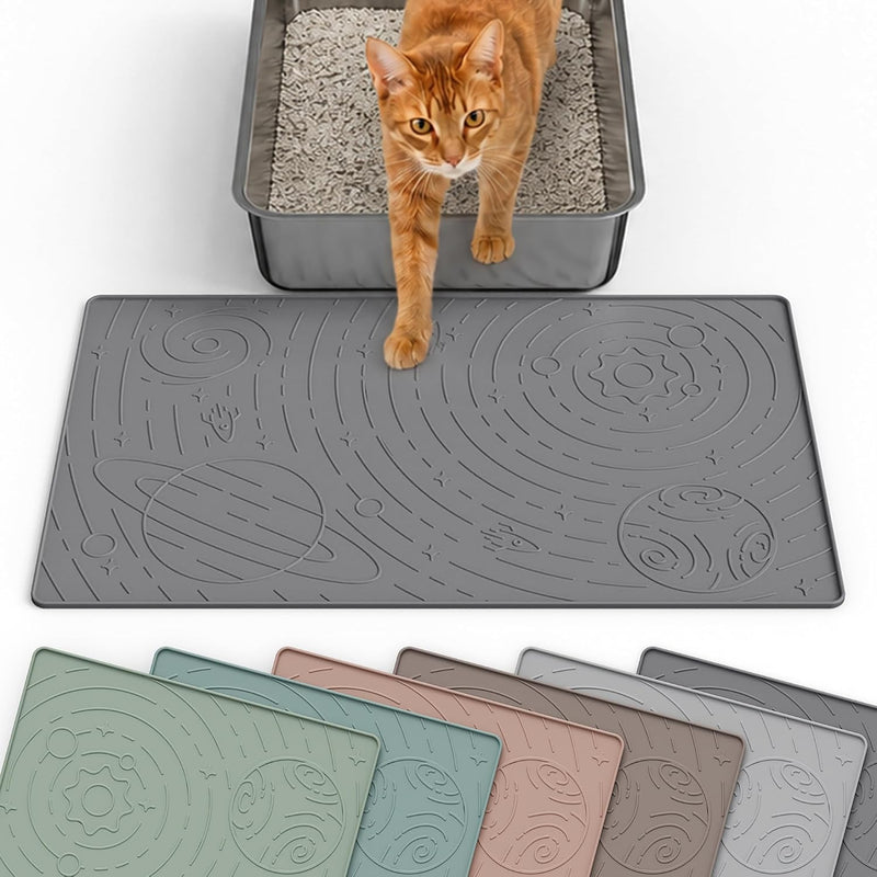 OHMO Large Cat Litter Mat 31.5x23.6" High Raised Edge Silicone - Dark Grey / 18.9"L x 11.8"W
