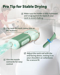 L&W BROS. 2-in-1 Pet Hair Dryer with Clamp Stand – Wearable & Hands-Free Dog Grooming Dryer, 950W Low Noise Blower with 5 Heat & 3 Speed Settings, for Small to Medium Pets (Green)