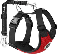 SlowTon Dog Seat Belt and Harness for Car, B M - Red / X-Small